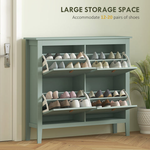 Green wooden shoe cabinet with four flip drawers and rotating shelves for organized shoe storage by HOMCOM
