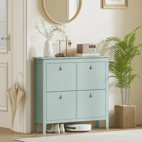 Mint green homcom shoe cabinet with four flip drawers and minimalist handles for modern storage solutions