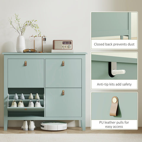 Green homcom modern shoe cabinet with four flip drawers pu leather pulls and anti tip safety kits