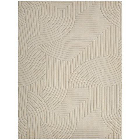 Beige area rug with modern raised interlocking curved lines pattern thick plush non-slip for living room bedroom office