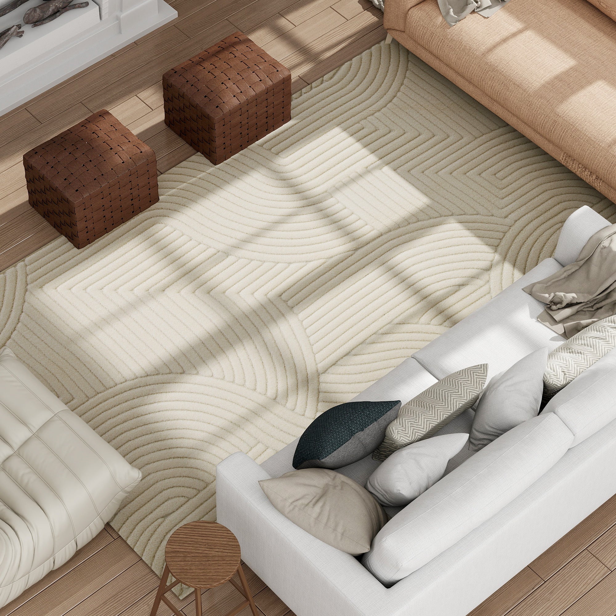 Beige homcom modern geometric rug with wave pattern soft plush texture non slip for living room bedroom office