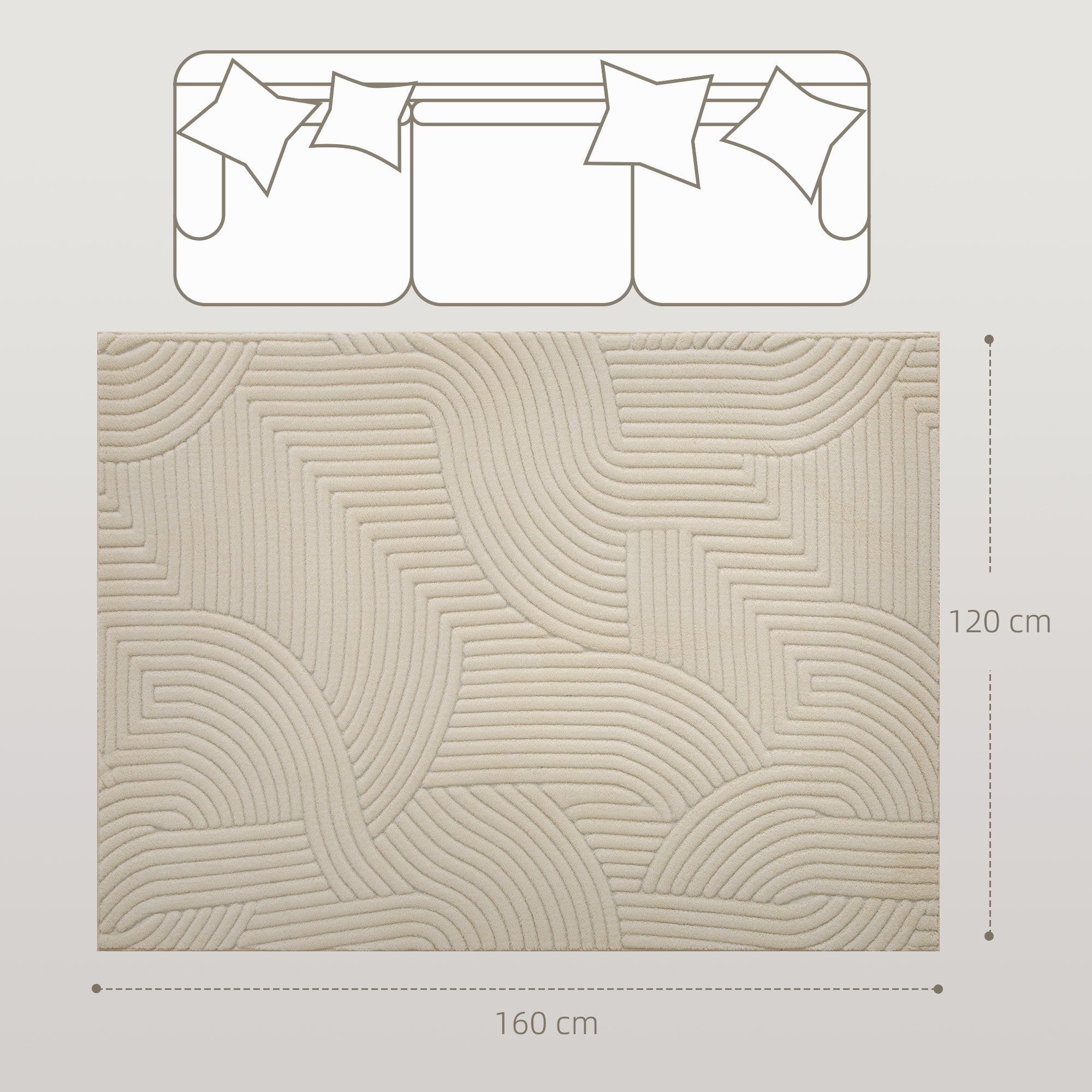 Beige rectangular homcom modern geometric rug with thick plush texture and wave-like pattern for living room or bedroom
