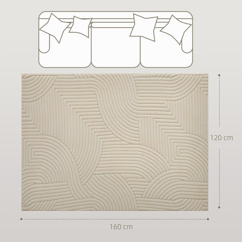 Beige rectangular homcom modern geometric rug with thick plush texture and wave-like pattern for living room or bedroom