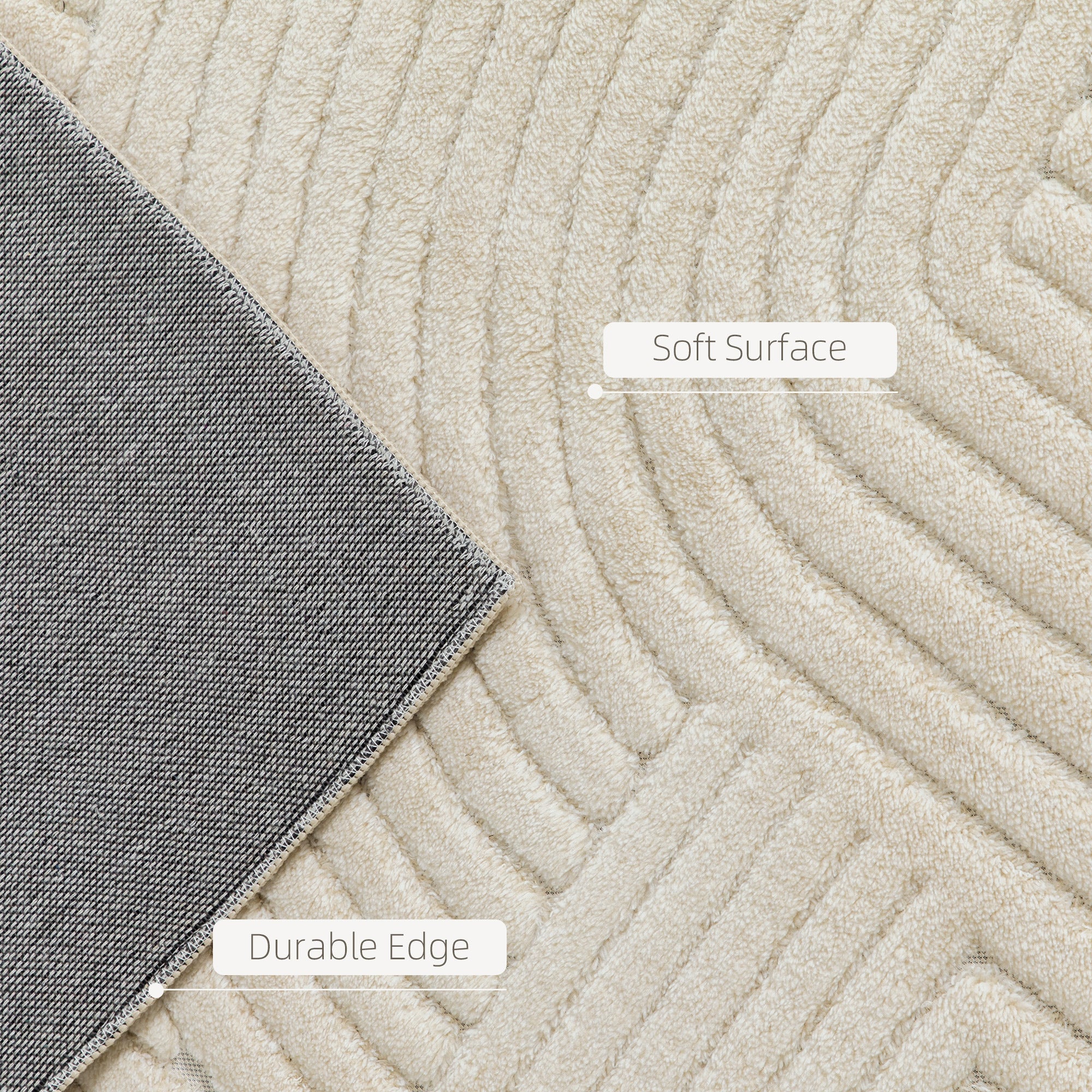 Beige plush bath mat with soft textured surface and durable gray edge from homcom modern geometric rug collection