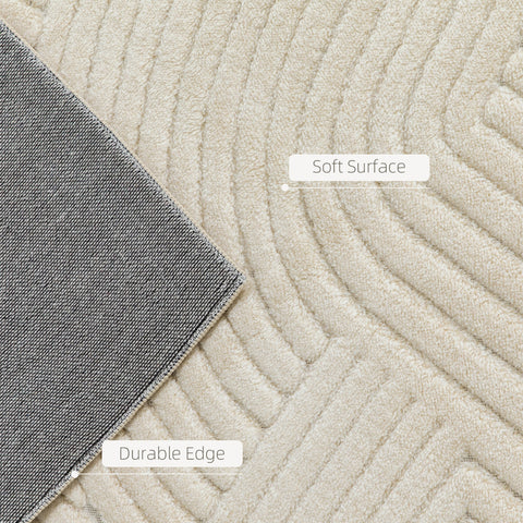 Beige plush bath mat with soft textured surface and durable gray edge from homcom modern geometric rug collection
