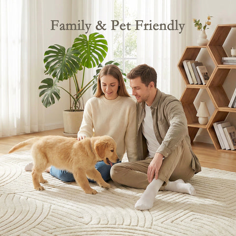 Soft beige homcom modern geometric rug with thick plush texture and subtle wave pattern for living room or bedroom