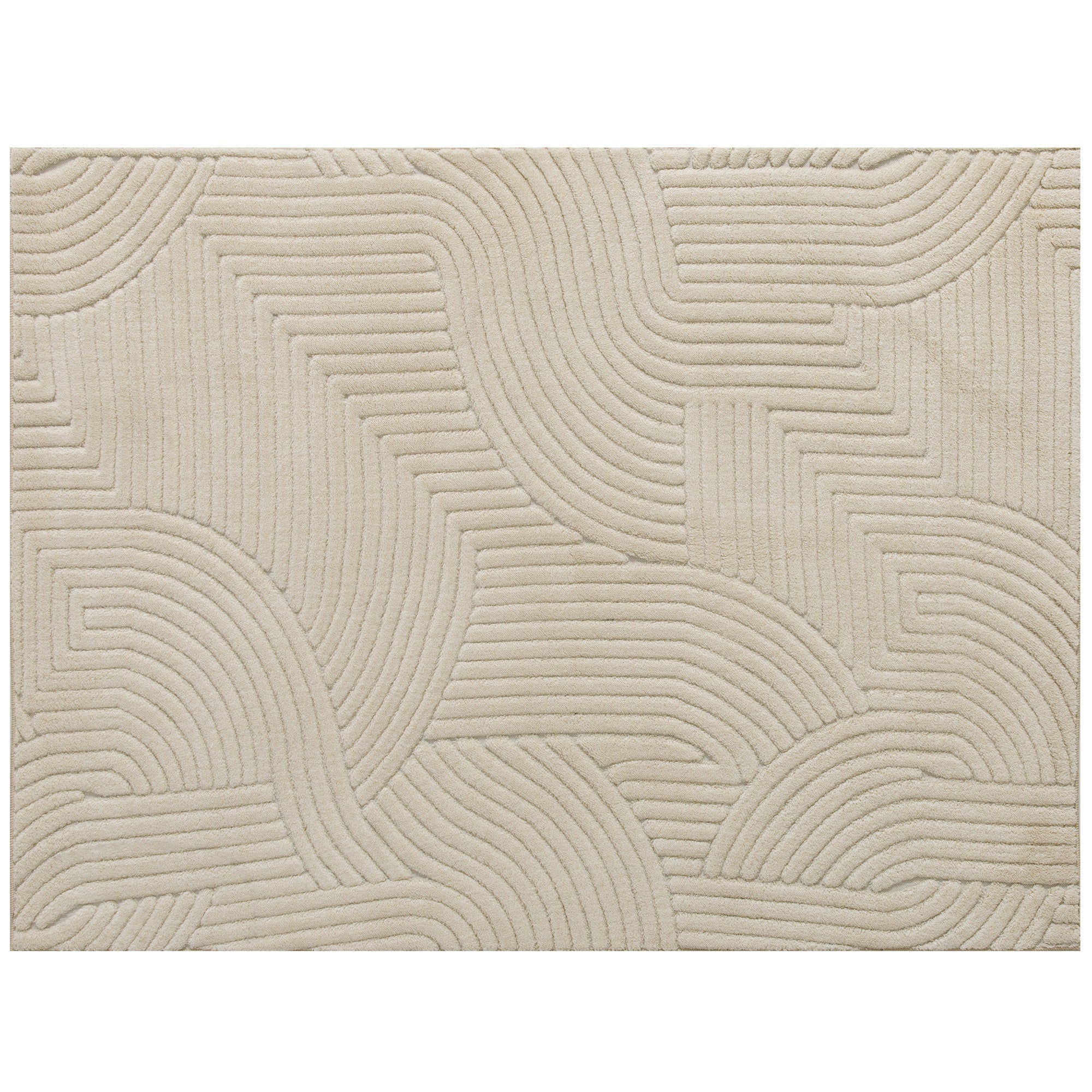 Beige homcom modern geometric rug with thick plush texture and interlocking curved and straight lines pattern