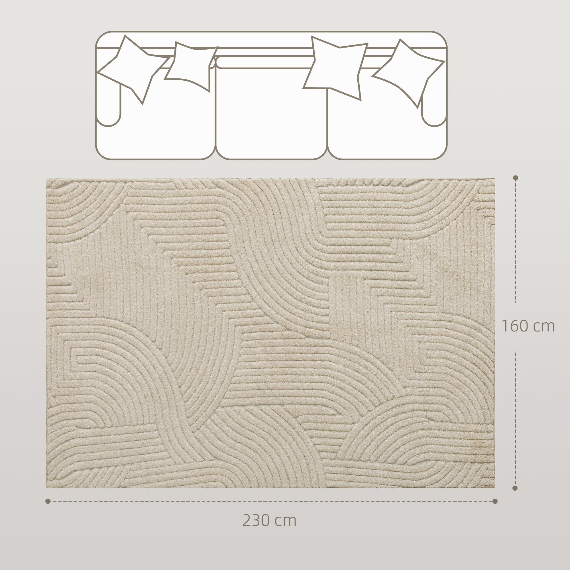 Beige rectangular homcom modern geometric rug with thick plush texture and wave pattern for living room or bedroom