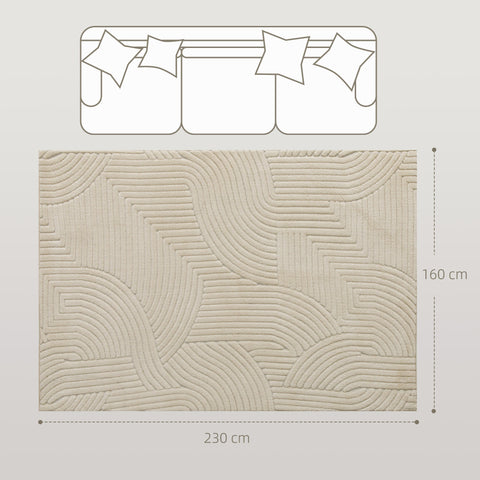 Beige rectangular homcom modern geometric rug with thick plush texture and wave pattern for living room or bedroom