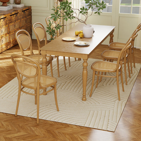 Light wood finish dining table with turned legs on a cream homcom modern geometric thick plush non slip rug