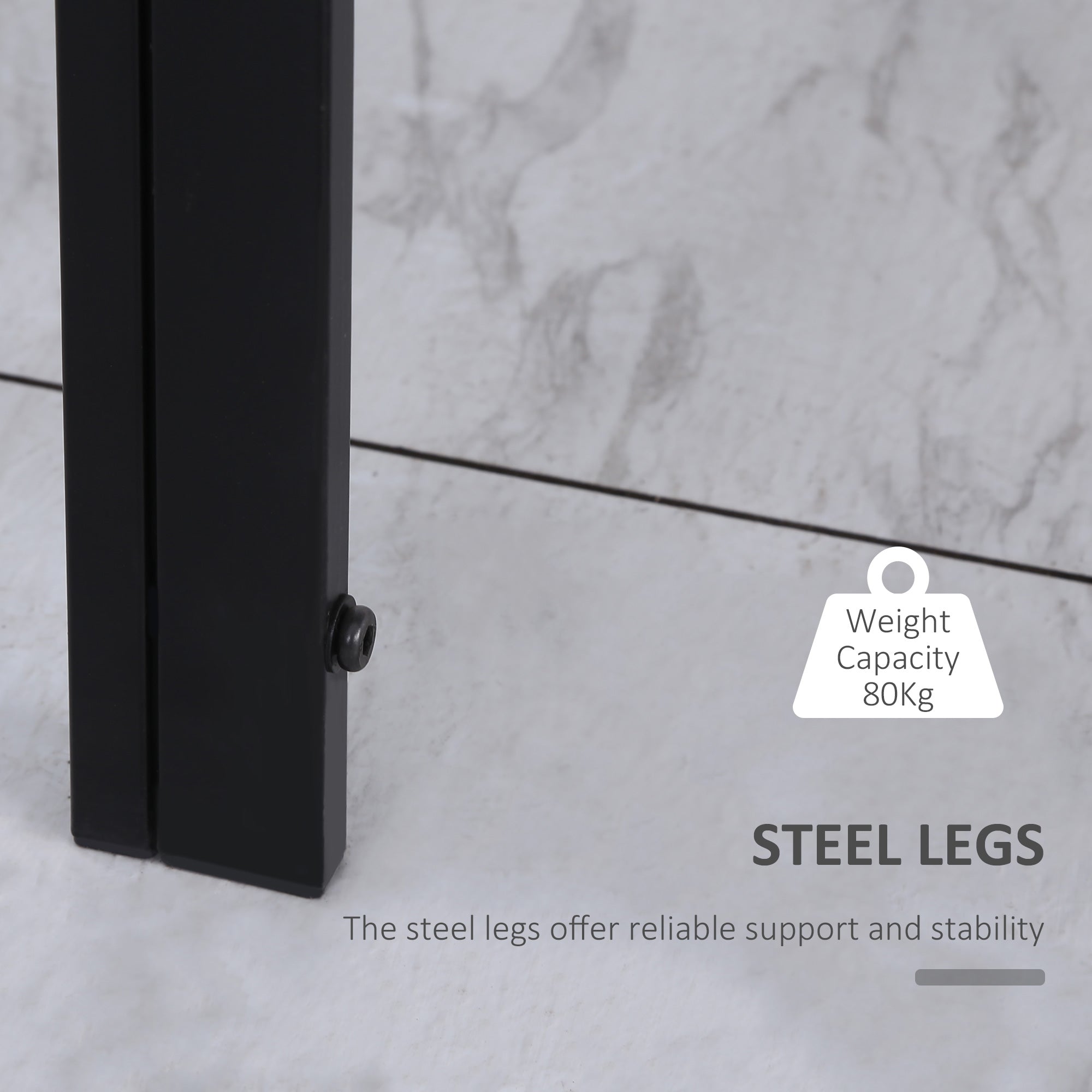 Black steel legs of homcom modern rectangular dining table with tempered glass top ideal for dinner parties and dining room