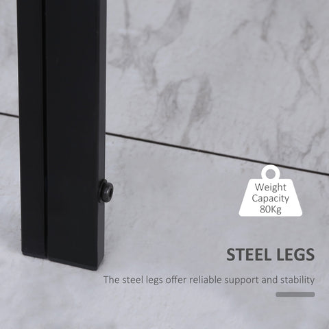 Black steel legs of homcom modern rectangular dining table with tempered glass top ideal for dinner parties and dining room