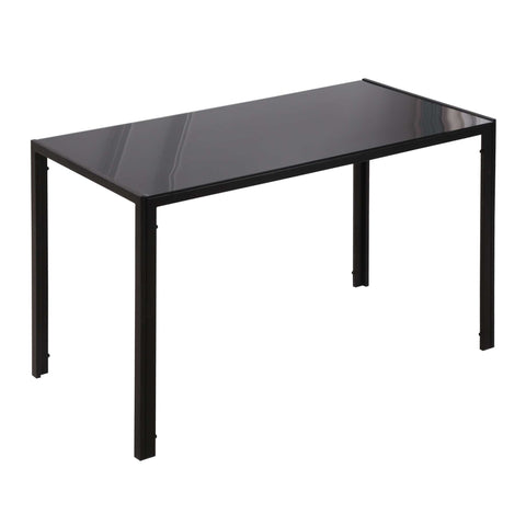 Black rectangular dining table with tempered glass top and metal legs perfect for dinner parties and modern kitchens