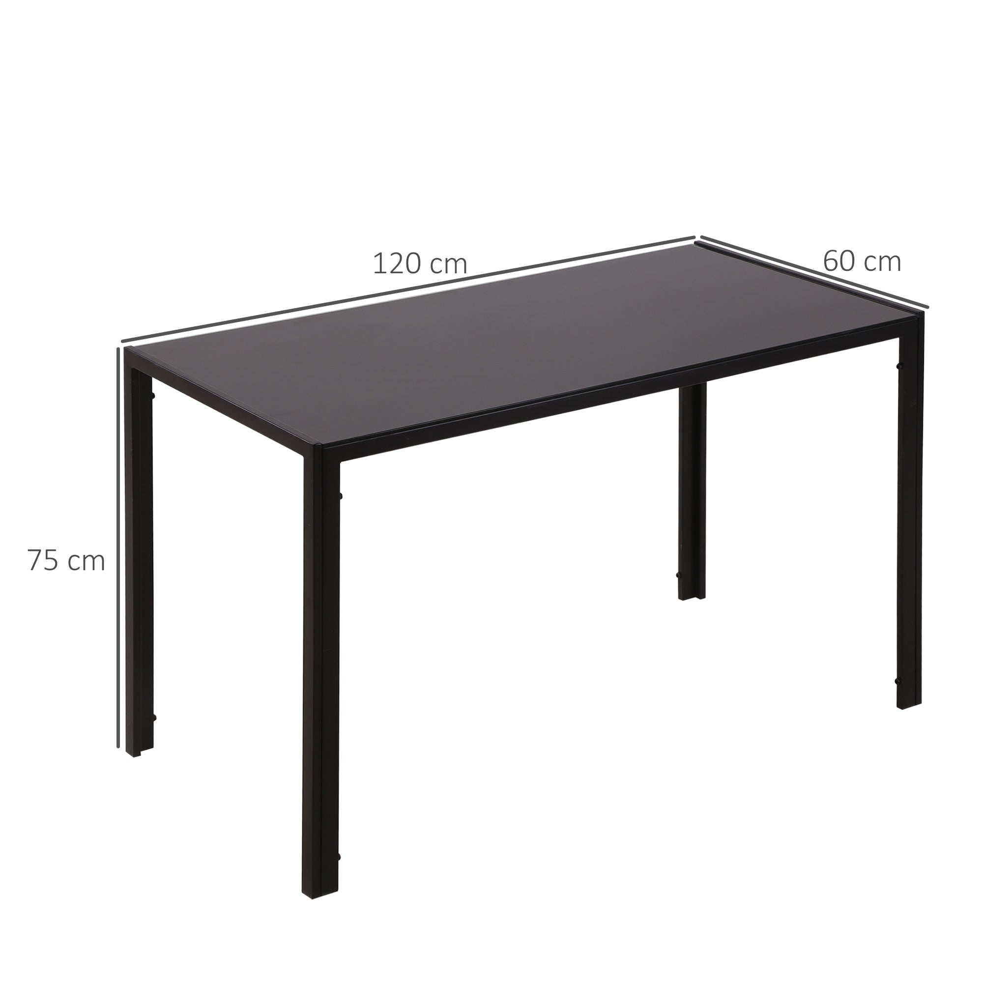Black rectangular dining table with tempered glass top and metal legs perfect for dinner parties and modern dining rooms