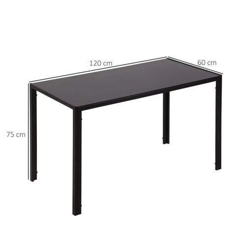 Black rectangular dining table with tempered glass top and metal legs perfect for dinner parties and modern dining rooms