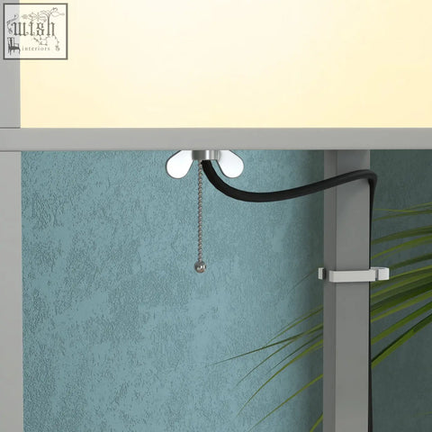 Homcom modern shelf floor lamp with sleek silver pull chain and warm shade featuring two middle shelves in grey