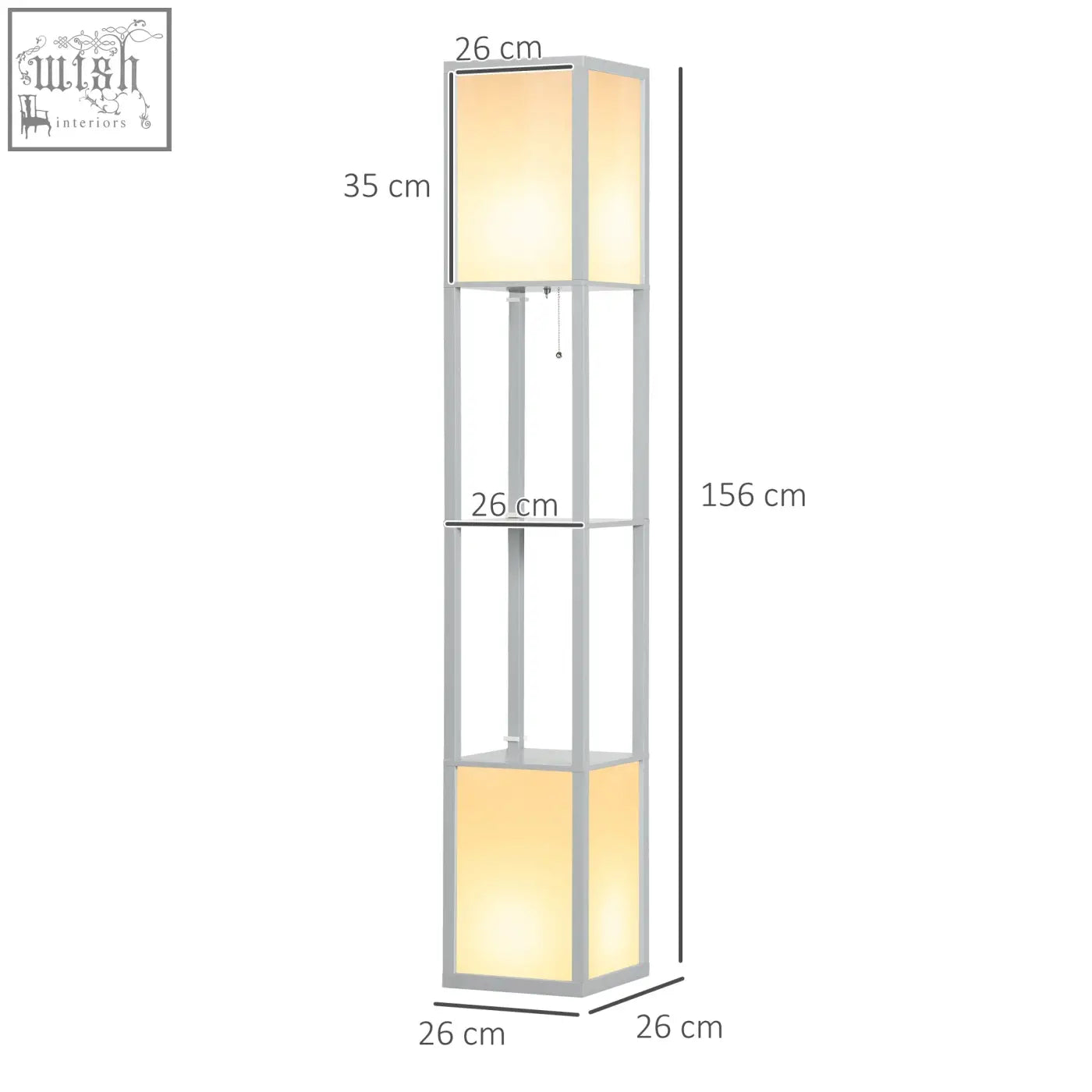 Homcom modern grey silver-framed floor lamp with two middle shelves and dual ambient light for living room or bedroom