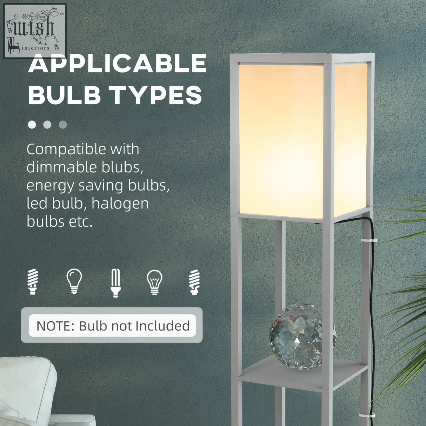 Modern white floor lamp by homcom with two middle shelves and rectangular fabric shade for living room or bedroom