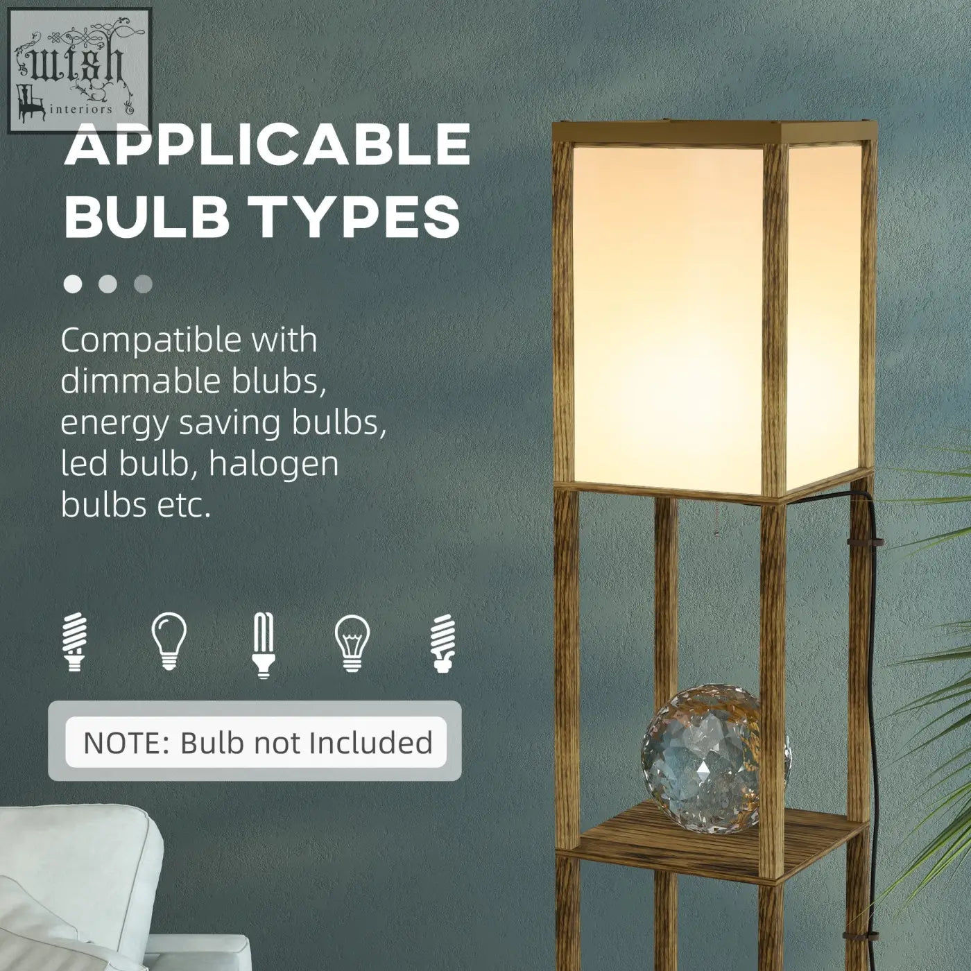Homcom wooden floor lamp with rectangular paper shade and two middle shelves in brown for living room and bedroom