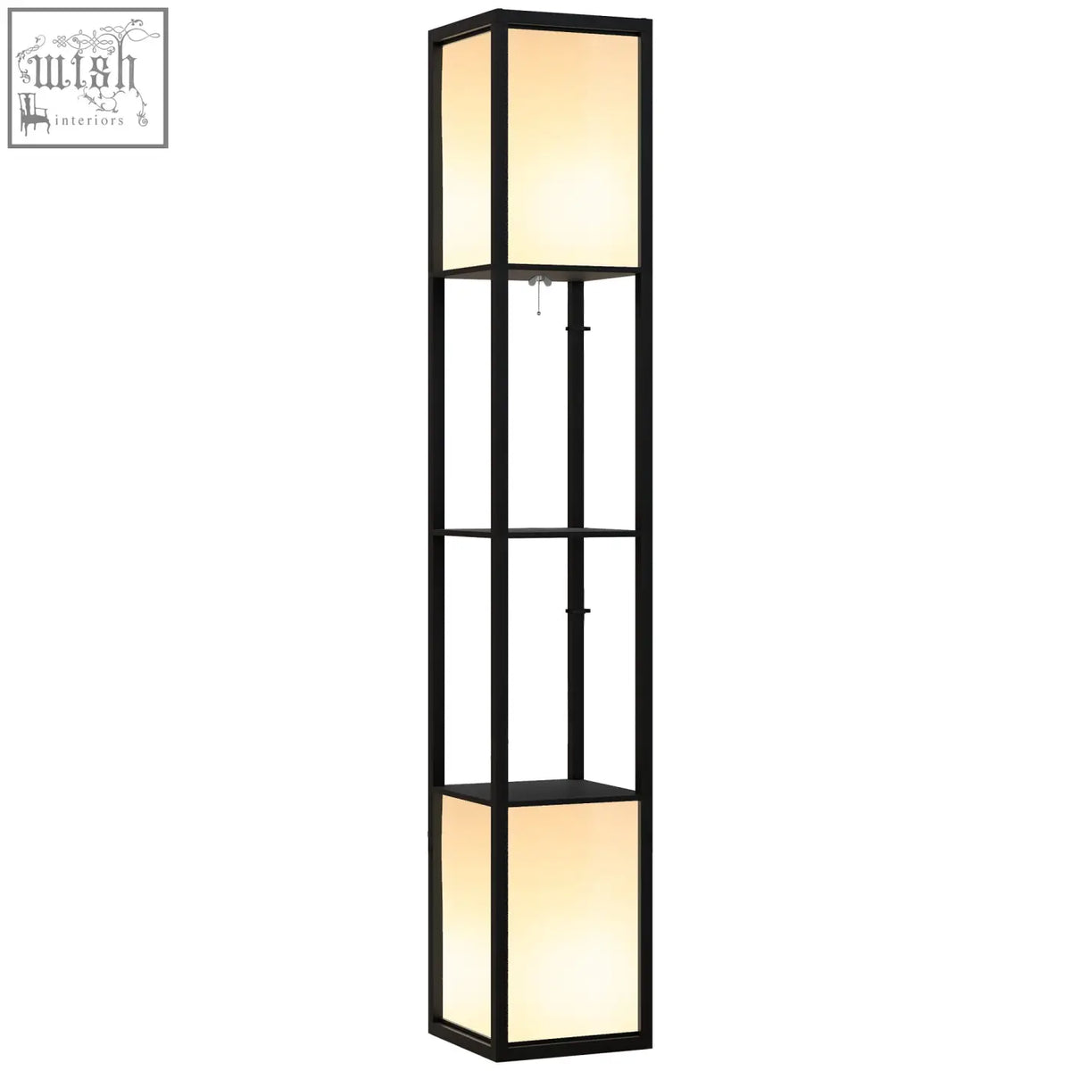 Black homcom modern shelf lamp with two middle shelves and dual ambient lights for living room or bedroom
