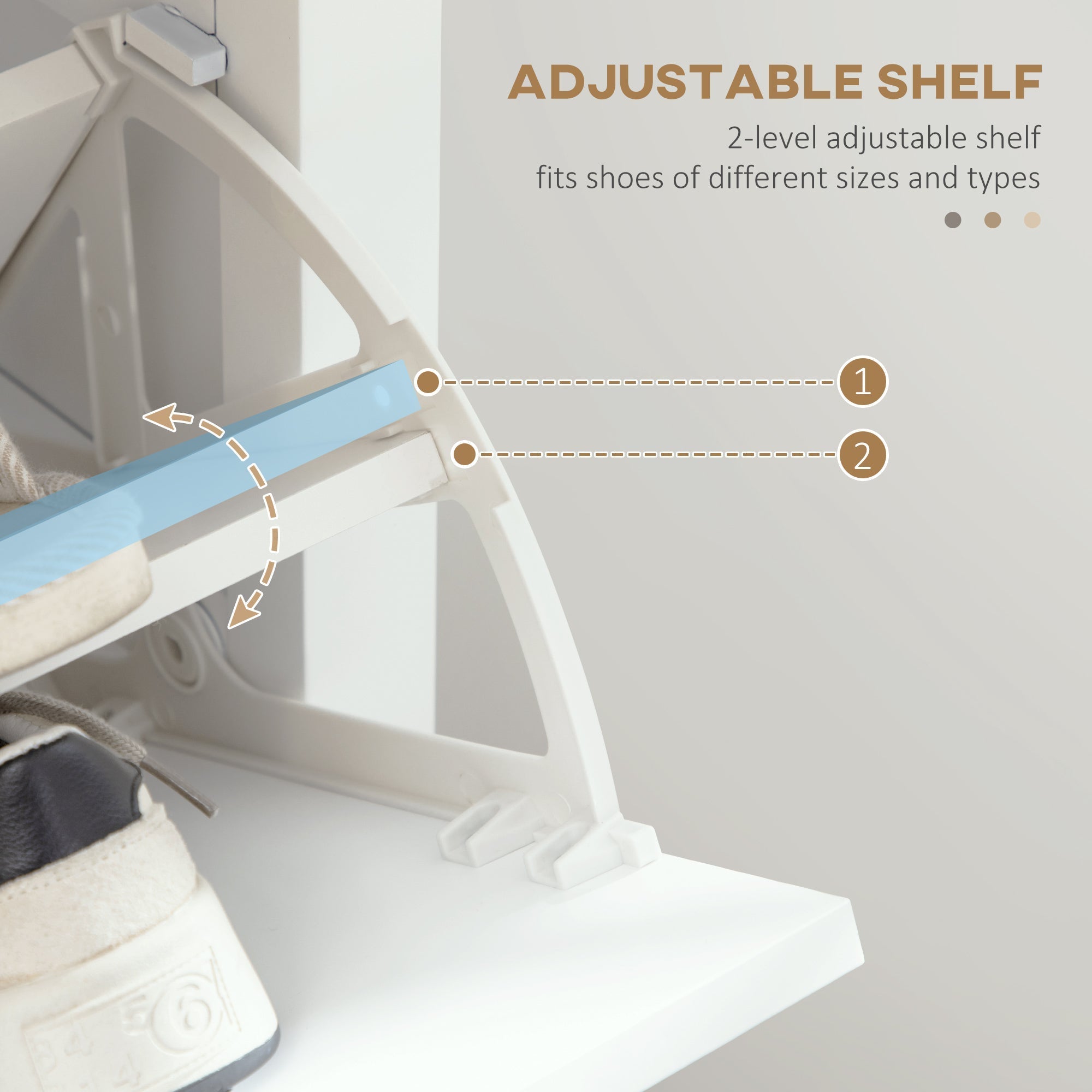 White plastic adjustable shoe rack with light blue shelf in homcom modern shoe storage cabinet for entryway use