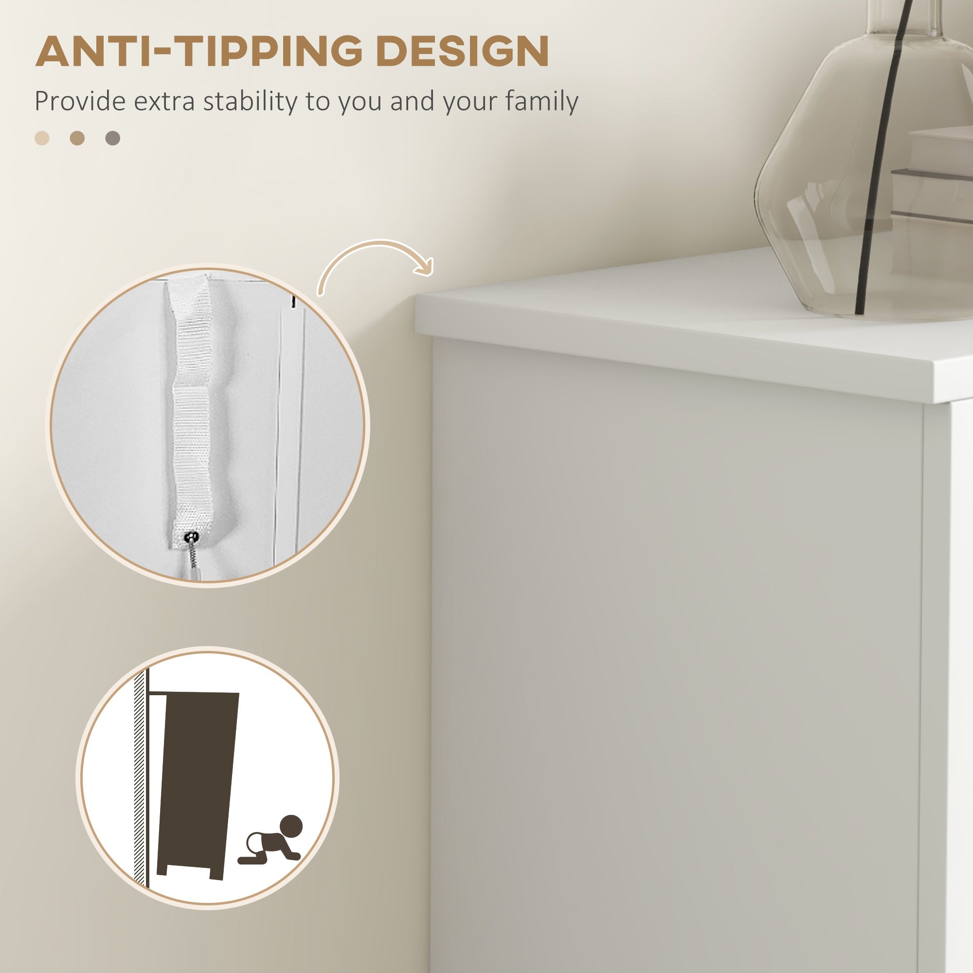 White homcom shoe storage cabinet with 2 flip drawers and fabric strap anti-tipping design for entryway use