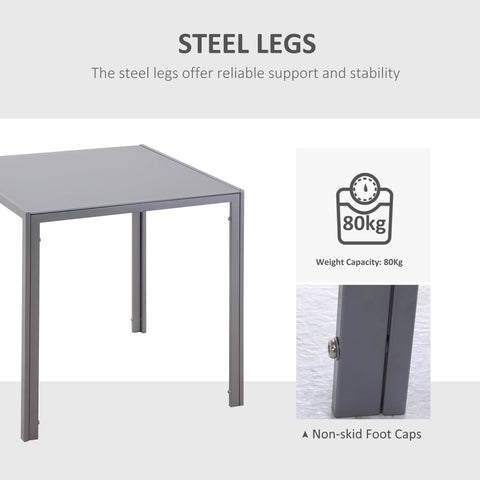 Gray powder coated steel legs with non skid foot caps on homcom modern dining table with tempered glass top