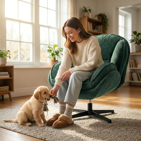 Emerald green plush velvet accent chair with enveloping wingback design and sleek black swivel base by homcom