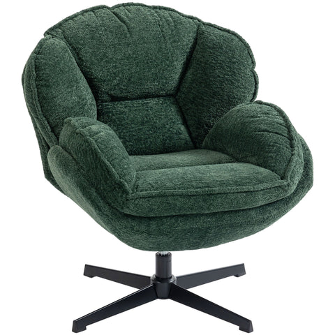 Deep green velvet accent chair with enveloping wingback design and black metal swivel base by homcom