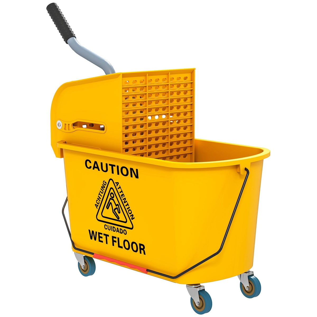 Yellow homcom mop bucket with press wringer on wheels and black handle for easy floor cleaning and mopping