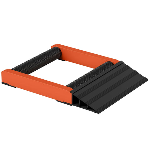 Orange and black plastic motorcycle wheel stand with aluminium alloy frame and textured grip for tyre cleaning