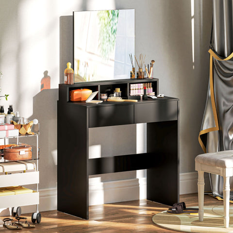 Black glossy homcom dressing table with integrated mirror and storage compartments 75w x 38d with weight capacity