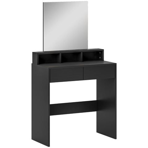 Black matte finish homcom dressing table with mirror 75w x 38d and two drawers with sturdy weight capacity