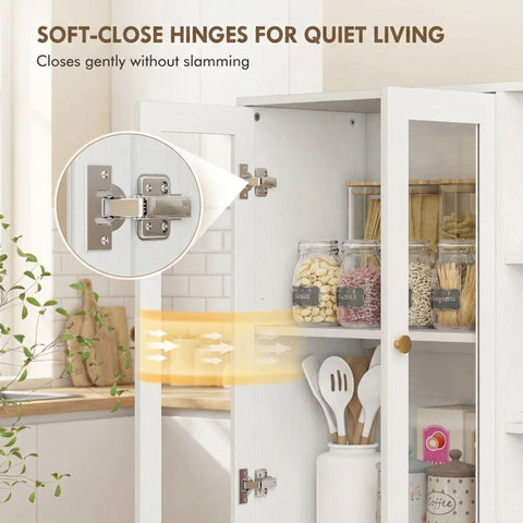 White homcom kitchen cabinet with soft-close hinges and sleek glass doors in wood-effect finish