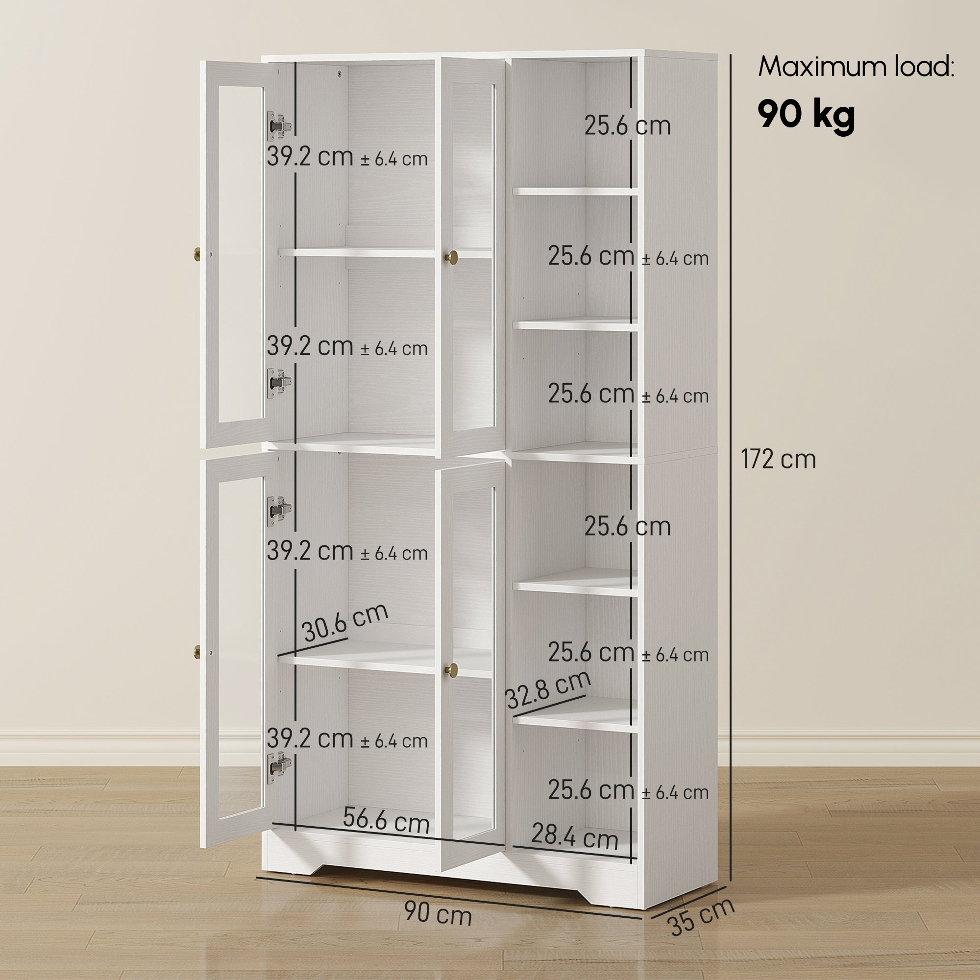 White homcom kitchen cabinet with sleek glass doors wood-effect finish and adjustable shelves for multi storage