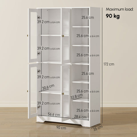 White homcom kitchen cabinet with sleek glass doors wood-effect finish and adjustable shelves for multi storage