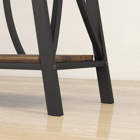 Black metal frame console table with rustic brown hollow core board shelves ideal for entryway or living room use