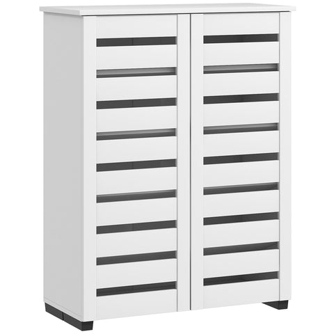 White homcom shoe cabinet with black slatted doors and feet featuring 5-tier slim shoe storage for entryway