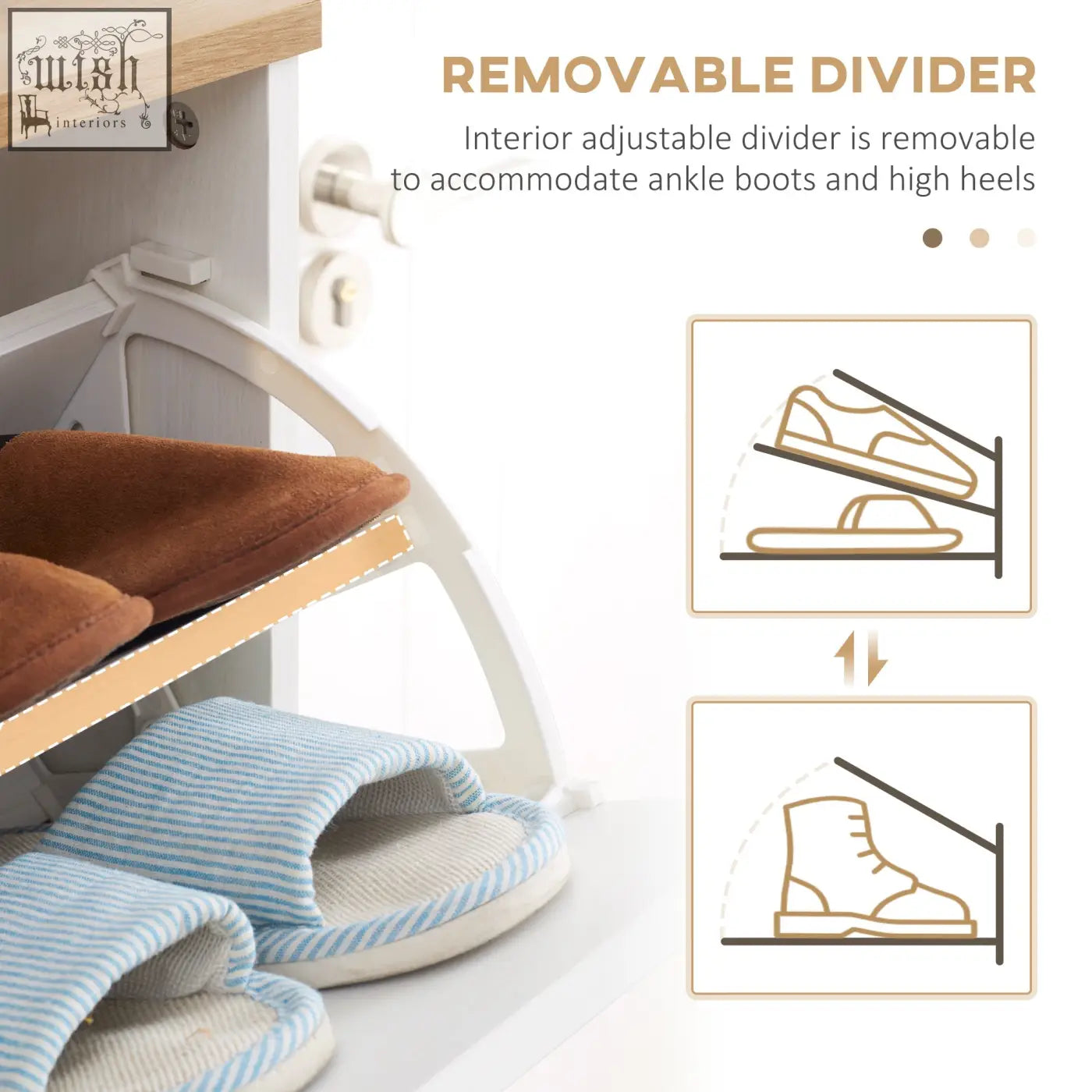 White plastic shoe storage cabinet with adjustable removable divider for ankle boots and high heels by homcom