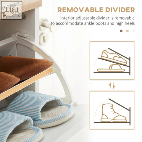 Cream white homcom narrow shoe storage cabinet with particle board and removable divider for adjustable shoe storage
