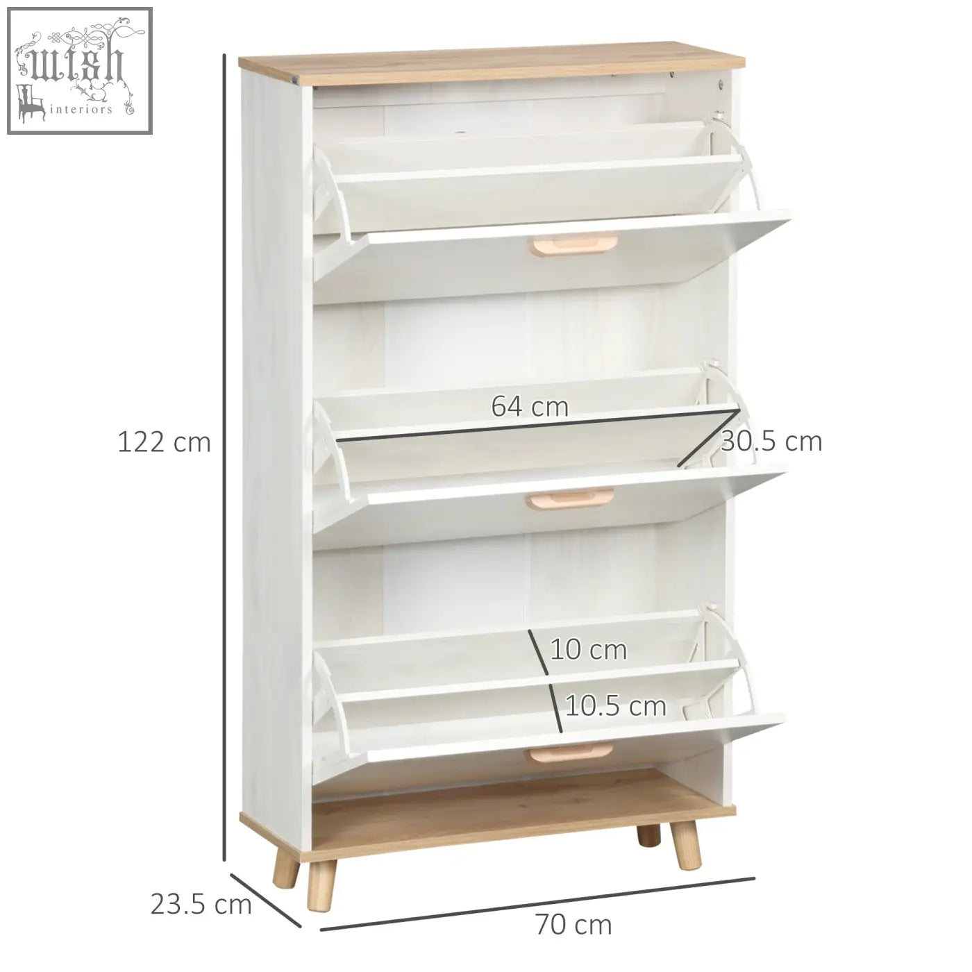 Cream white homcom narrow shoe storage cabinet with four pull-out particle board shelves for hallway use