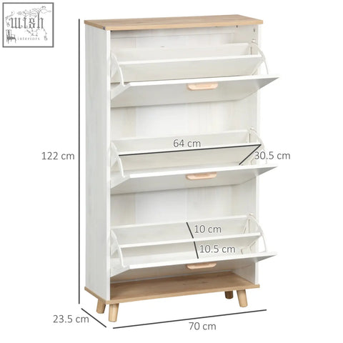Cream white homcom narrow shoe storage cabinet with four pull-out particle board shelves for hallway use