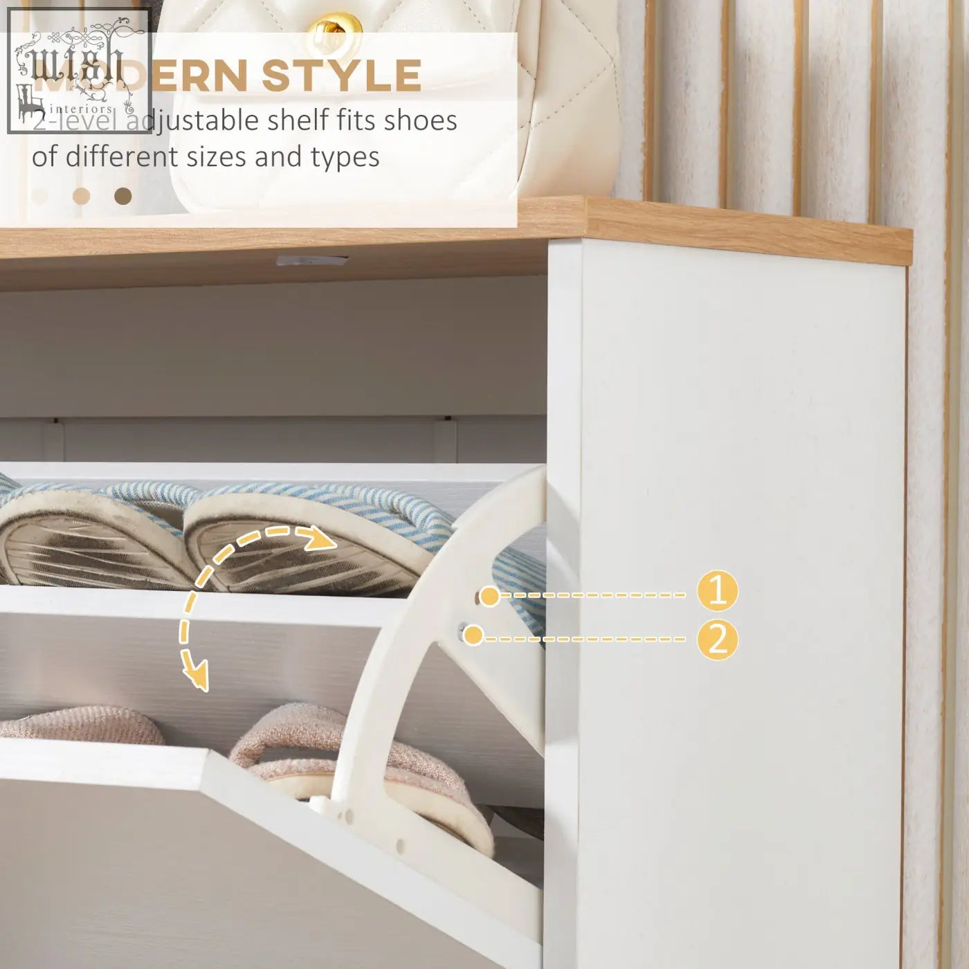 White homcom shoe storage cabinet with wooden top, adjustable shelves, and slim design for hallway storage