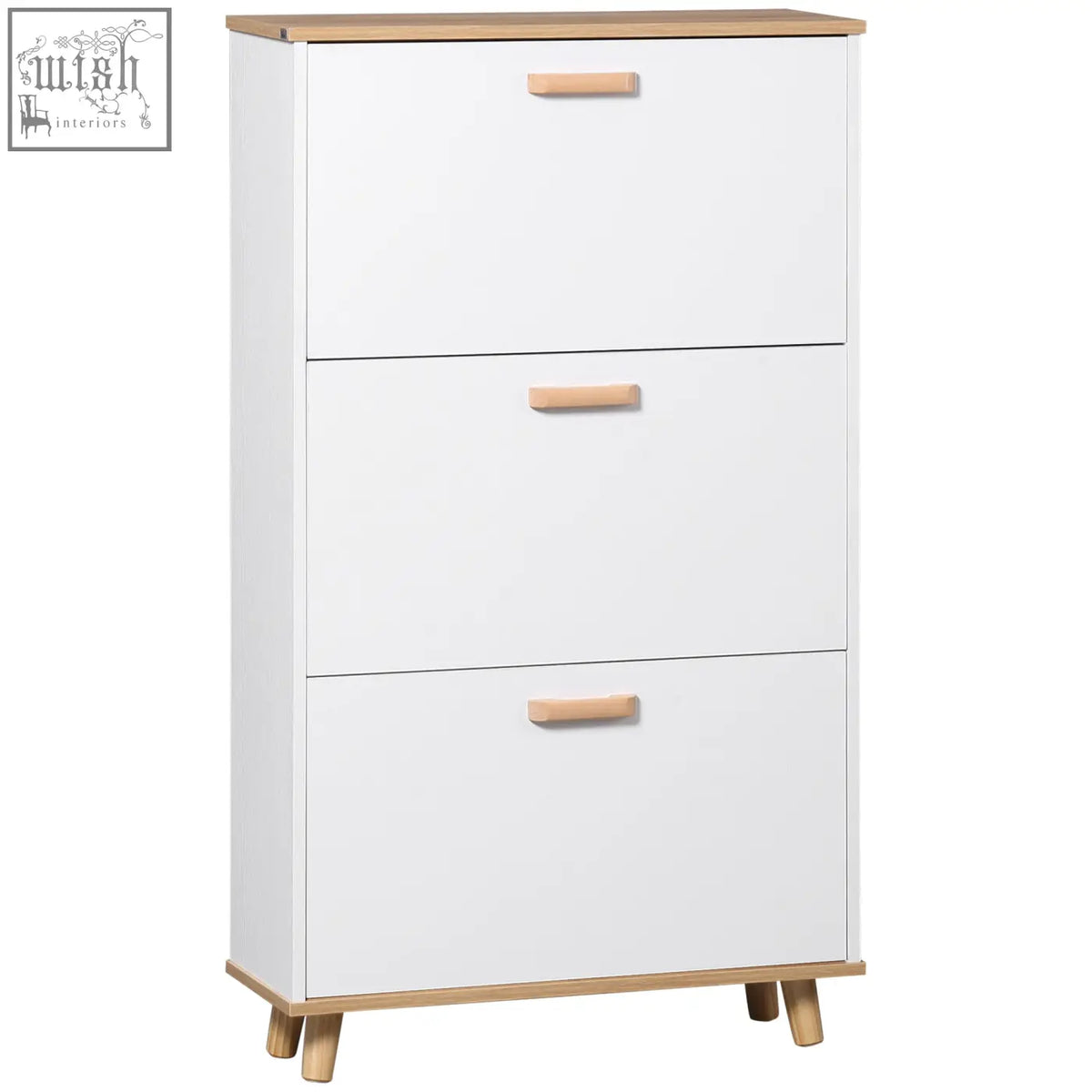 White homcom shoe storage cabinet with light wood accents slim design 3 flip drawers for entryway storage