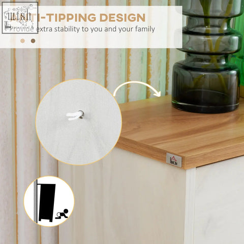 White anti-tipping cabinet stabilizer with sleek curved design for homcom cream white particle board shoe storage cabinet