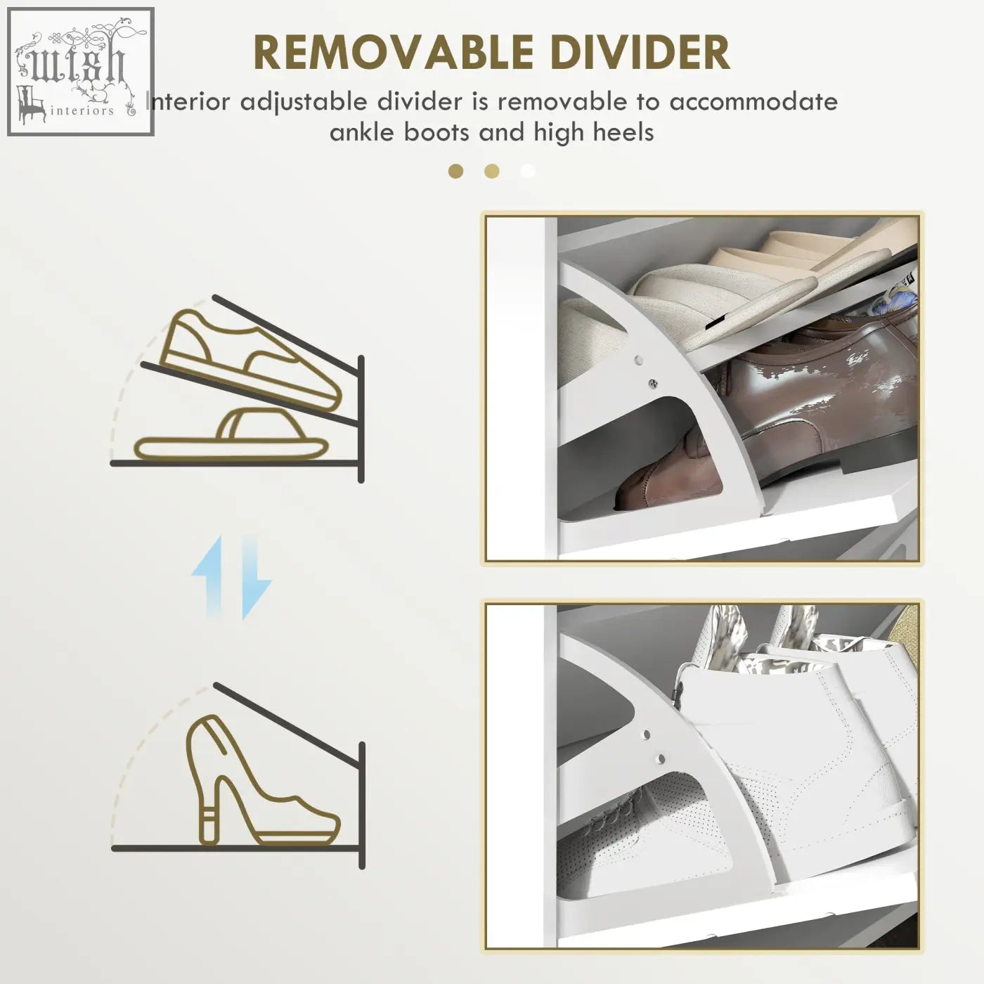 White plastic shoe organizer with adjustable removable divider inside homcom slim shoe cabinet with powder coated steel frame