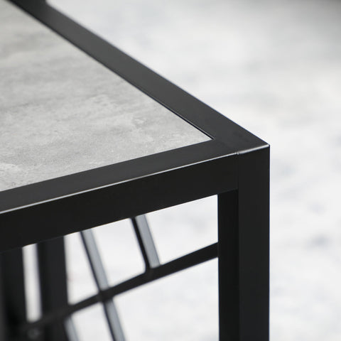 Black metal frame nesting coffee tables set of 3 with gray concrete top for living room and office use
