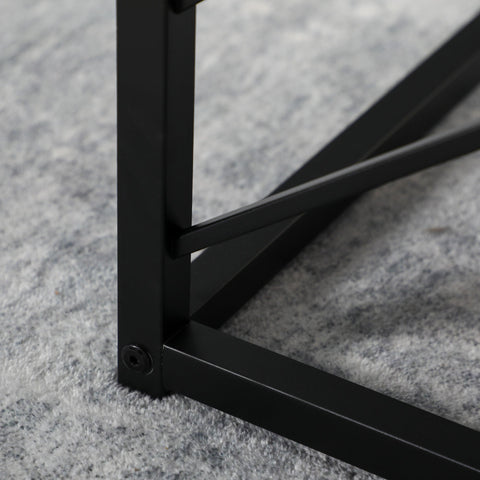 Black metal frame nesting coffee tables set of 3 with sleek angular design and matte finish for living room use