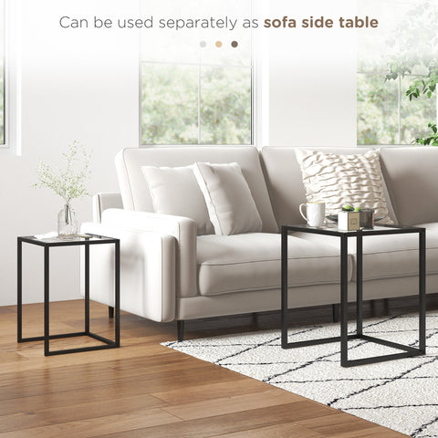 Black metal frame side table with tempered glass top from homcom nesting tables set for living room use