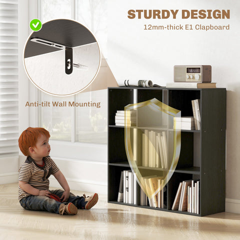 Black e1 particle board nine-cube storage shelf with 12mm-thick clapboard and anti-tilt wall mounting by HOMCOM